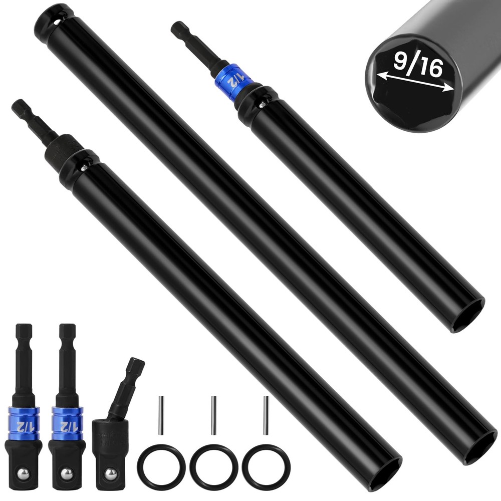 "9/16"" Nut Driver Set - Deep Hollow Socket with 1/4"" Hex Adapter 3 Sizes"
