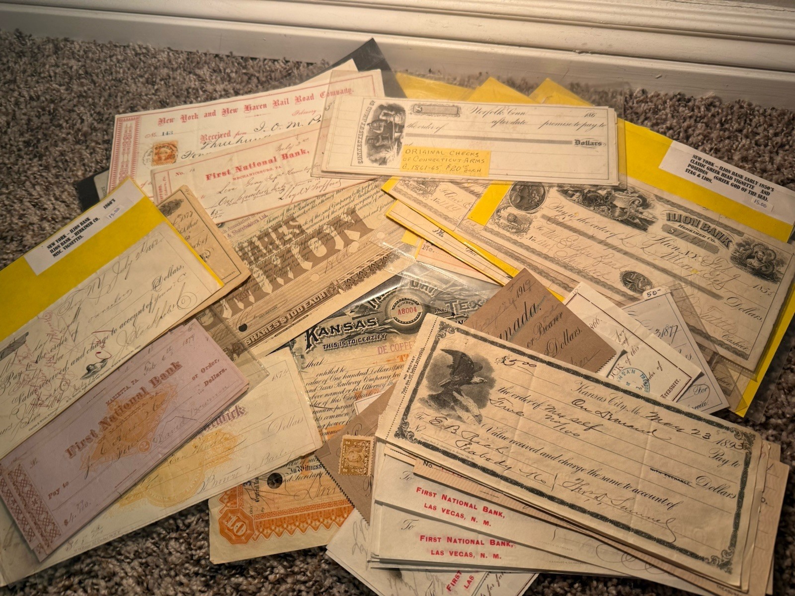 Stocks, Bonds, Checks Lot Estate 25-40$ Value Per Purchase
