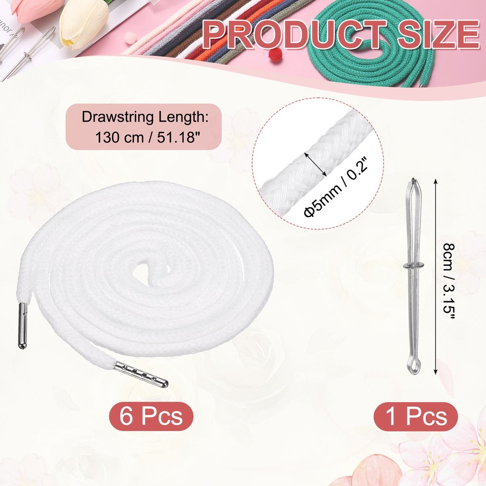 6 Pcs Hoodie Strings Drawstring Cords with Easy Threader (White)