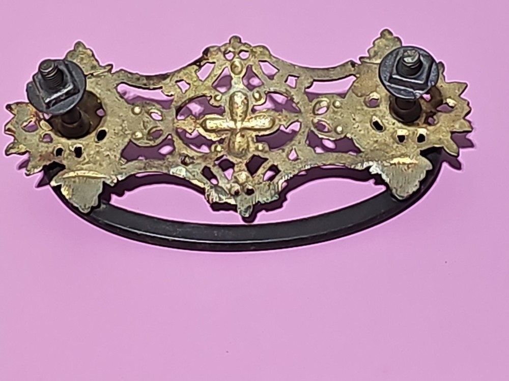 Beautiful Antique Victorian Era Brass Drawer Pulls, KB Co Knobs, Key Back Plates