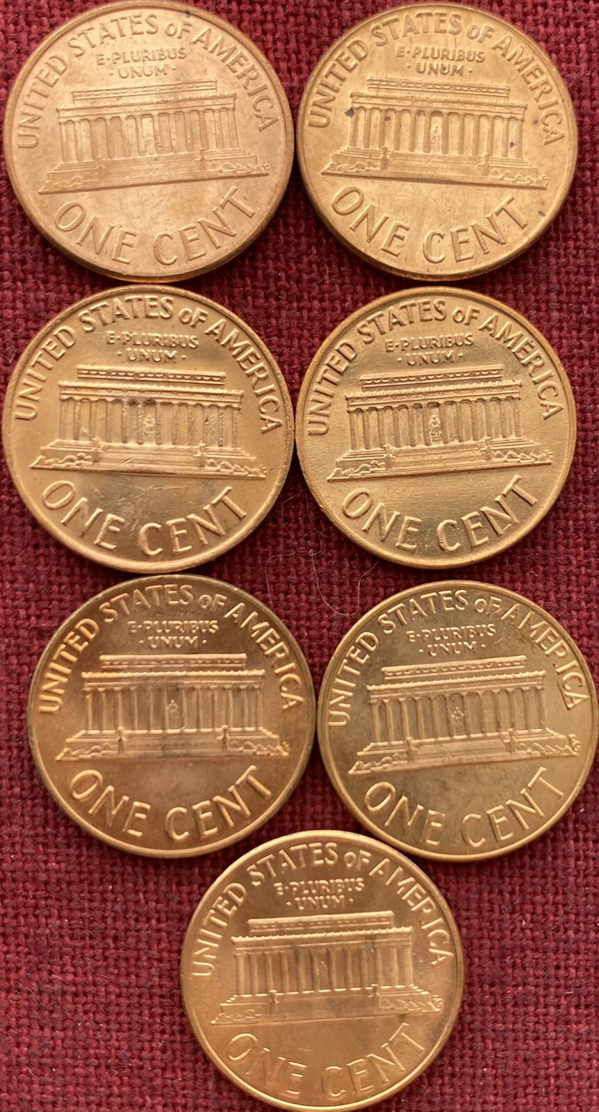 1968S 1969S 1970S 1971S 1972S 1973S 1974S 7 LINCOLN MEMORIAL CENTS UNCIRCULATED
