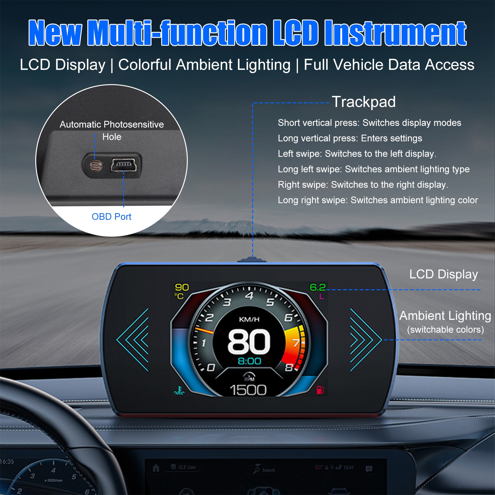 OBD2 HUD Head Up Display Speedometer RPM Voltage Fuel Consumption Digital Gauge