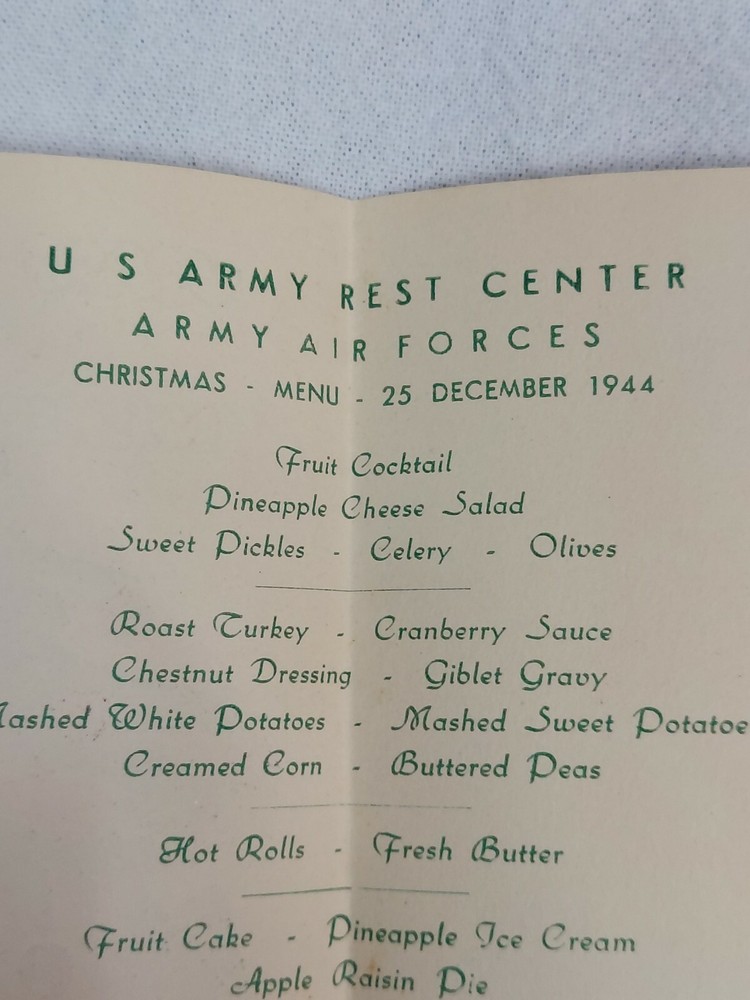 WWII Christmas menu 1944 USAAF rest camp