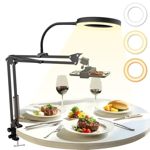 Overhead Camera Mount with 6‘’ Ring Light, Desk Tripod, Flexible 360°