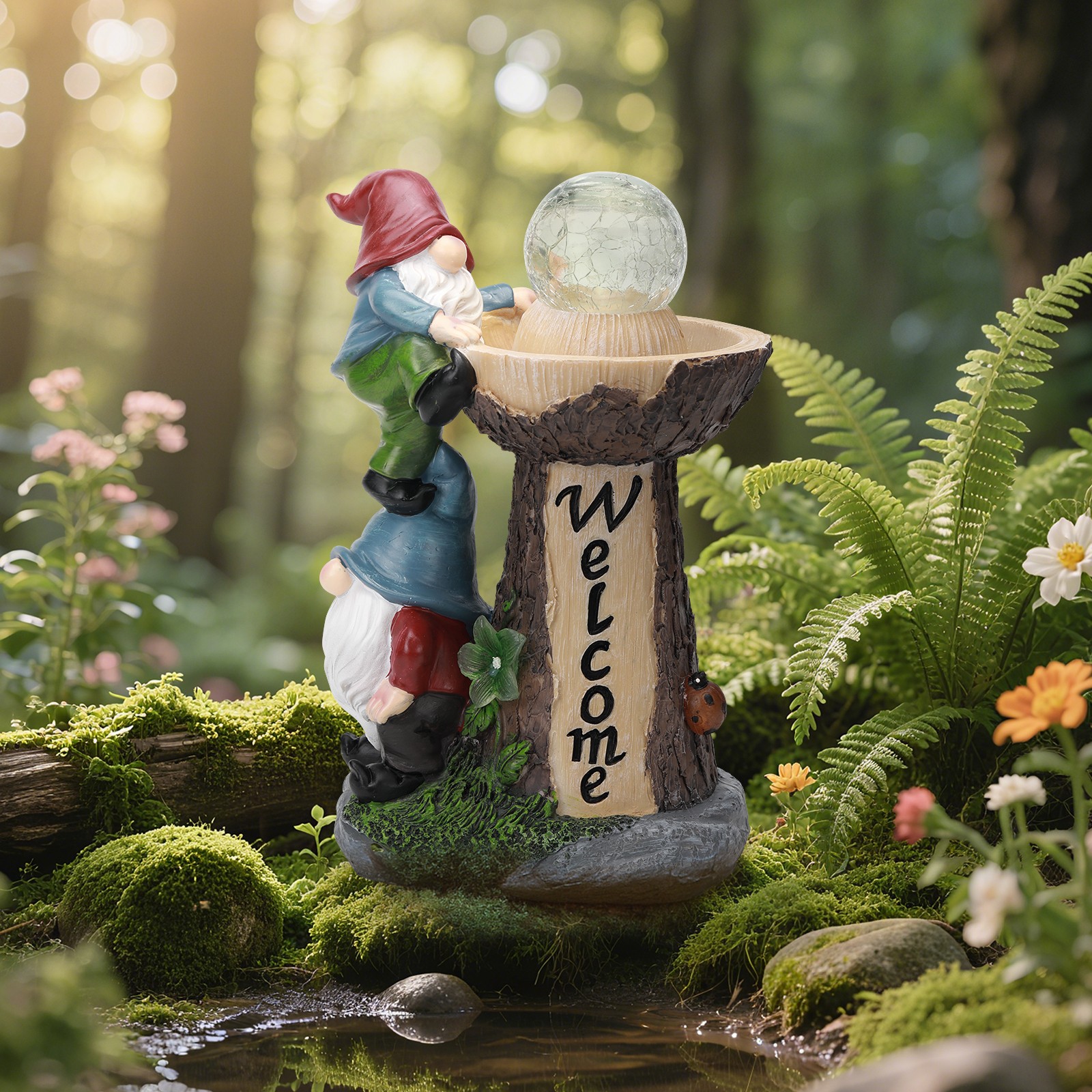 Solar-Powered Weatherproof Gnome Statue with Built-in LED Lights (Resin)