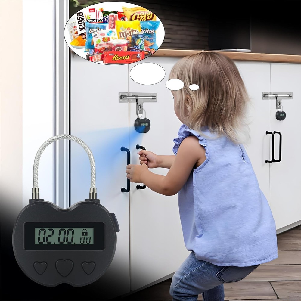 Heart Metal Timer Lock, USB Rechargeable Timer Compact Padlock with 1M Spring Co