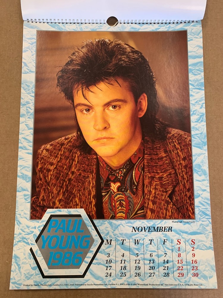 PAUL YOUNG 1986 calendar