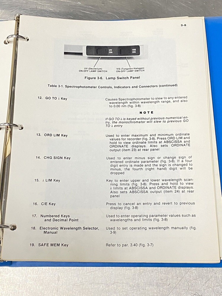 Perkin Elmer PE Lambda 3 Spectrophotometer UV Visible - Users Guide / Manual