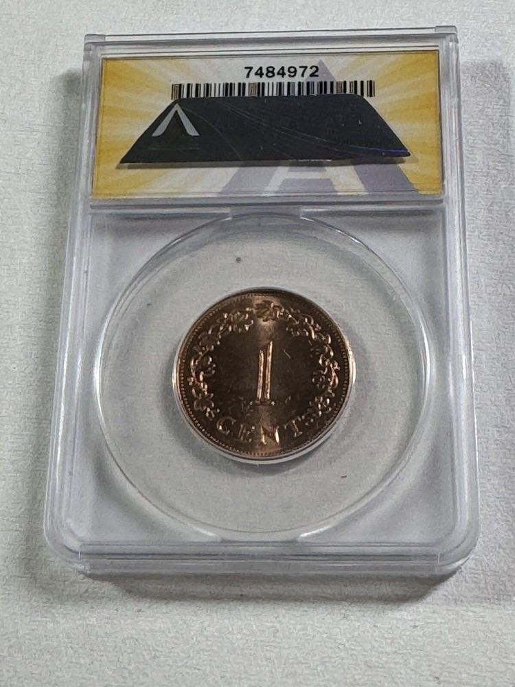 1977 Malta 1 Cent Graded MS 65 RD by ANACS