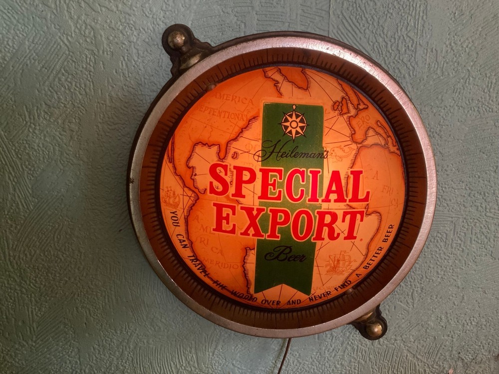 Special Export lighted hanging wall sign. Half a globe 1975 - 15" diameter