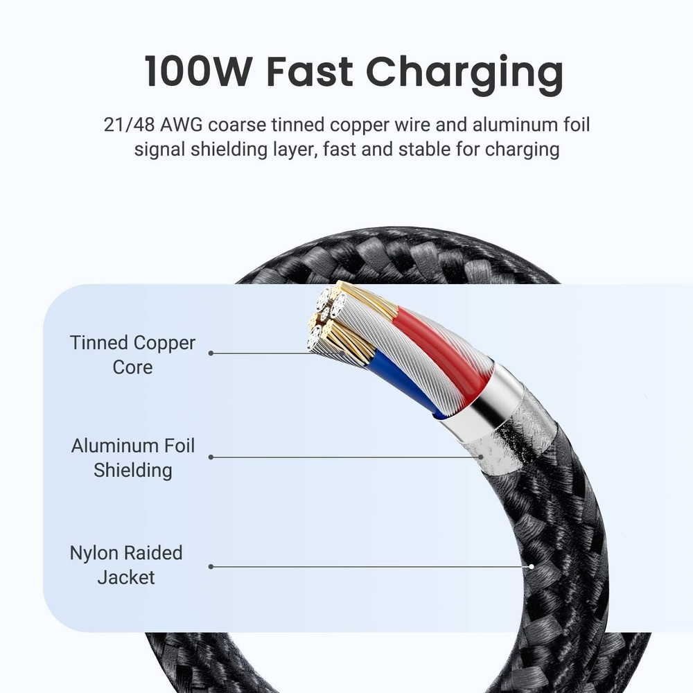 3-Pack Braided USB C to Type-C Fast Charging Data SYNC Charger Cable 3/6/10FT