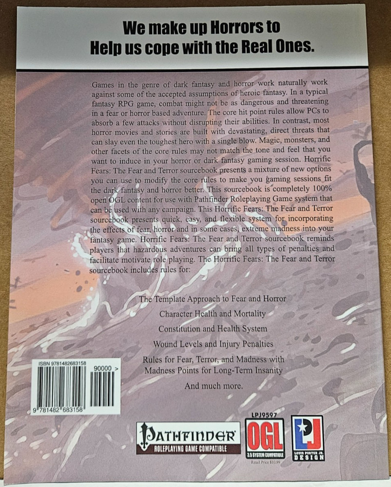 Horrific Fears Sourcebook Pathfinder Tabletop RPG Paperback