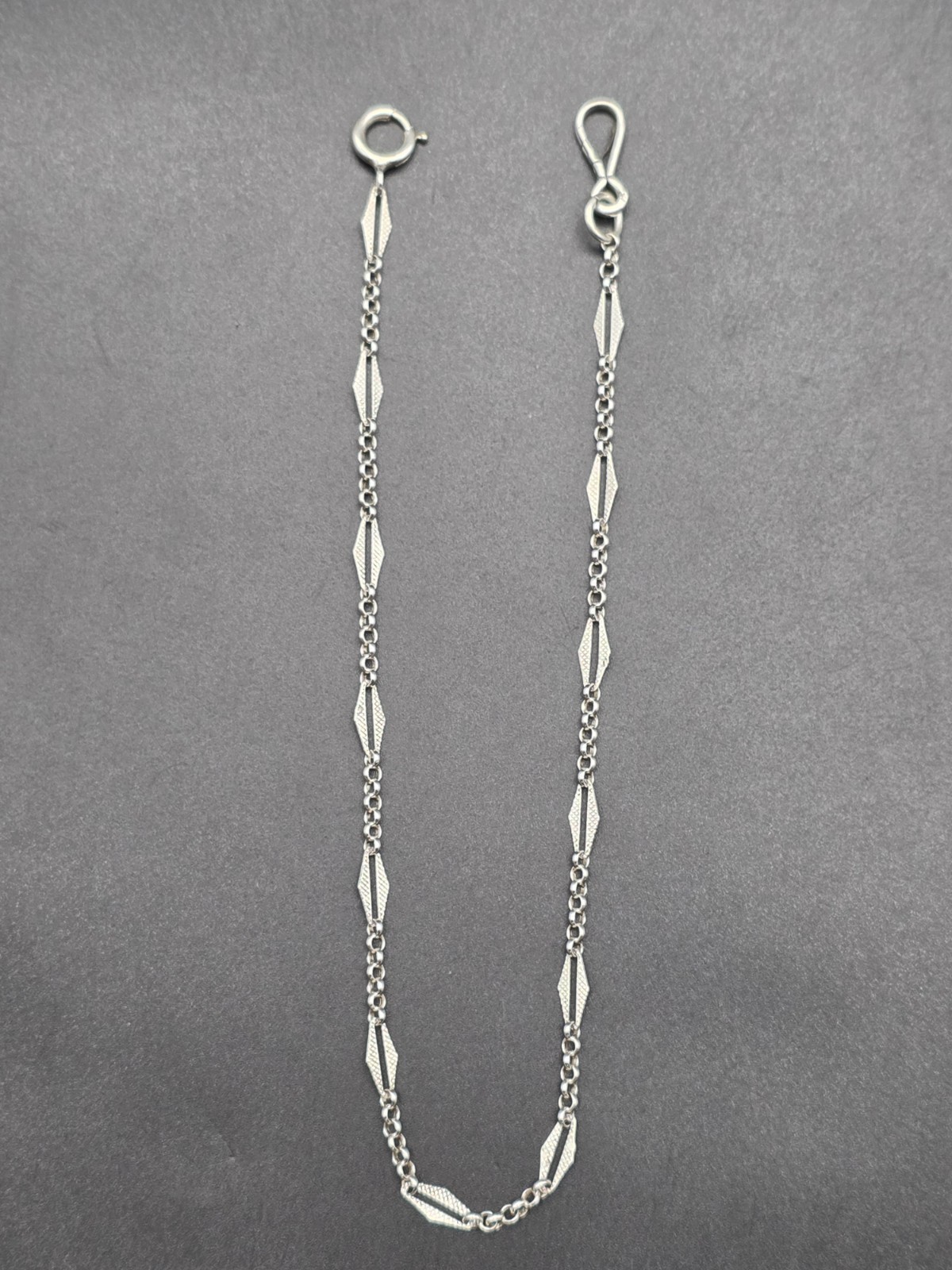 Antique Art Deco Silver Single Albert Pocket Watch Chain France c1920s