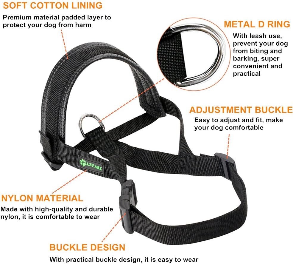 Dog Muzzle Nylon Large Black Prevent Biting Barking Chewing Adjustable