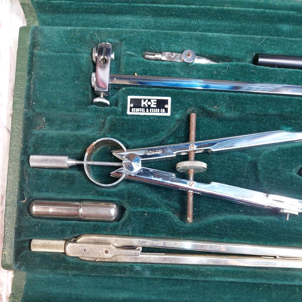 Keuffel Esser K E Drafting Tool Set Mechanical Drawing Utensils & Case - FREE SH