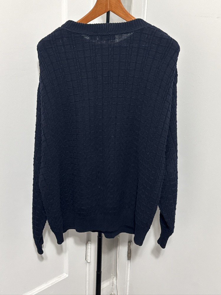 Mens Navy Blue Waffle Knit Crewneck Pullover size Medium