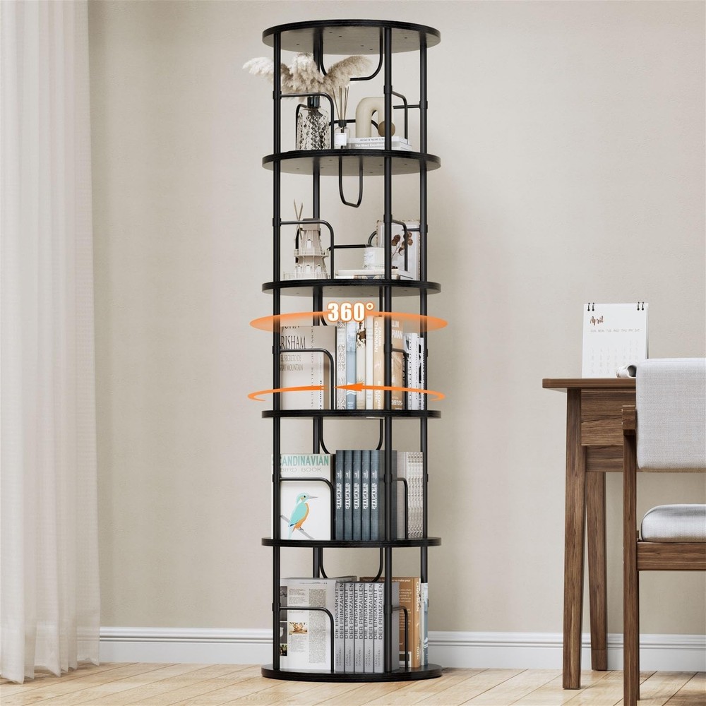 5 Tier Rotating Bookshelf, 360 ° Display Stackable Spinning Bookshelf Tower, ...