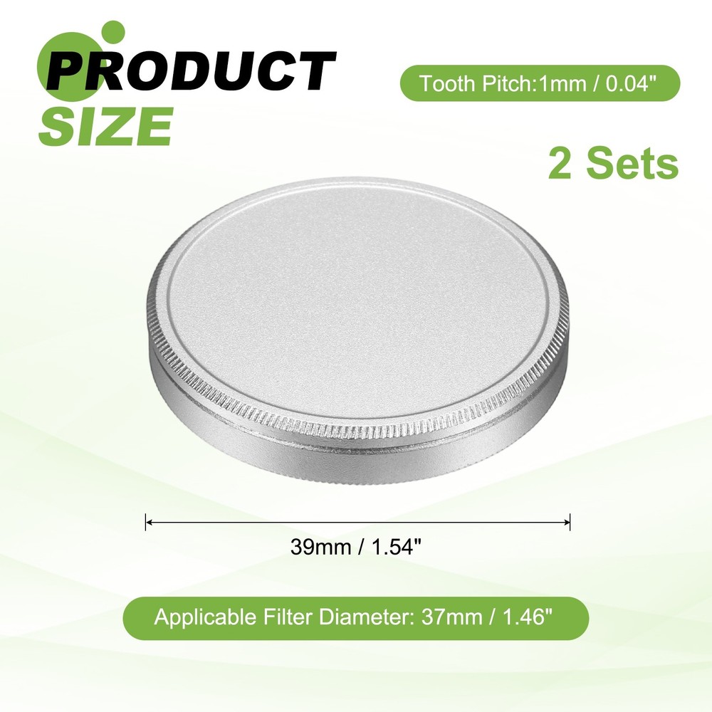 2Pcs 37mm Metal Lens Cap Universal Lens Filter Stack Cap Slim Stack Silver