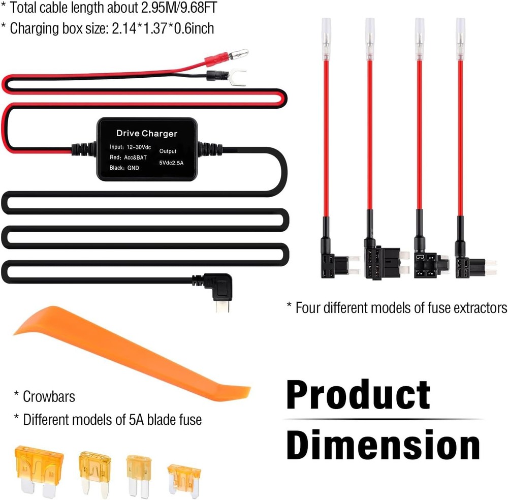 USB C Dash Cam Hardwire Kit Fuse Adapter