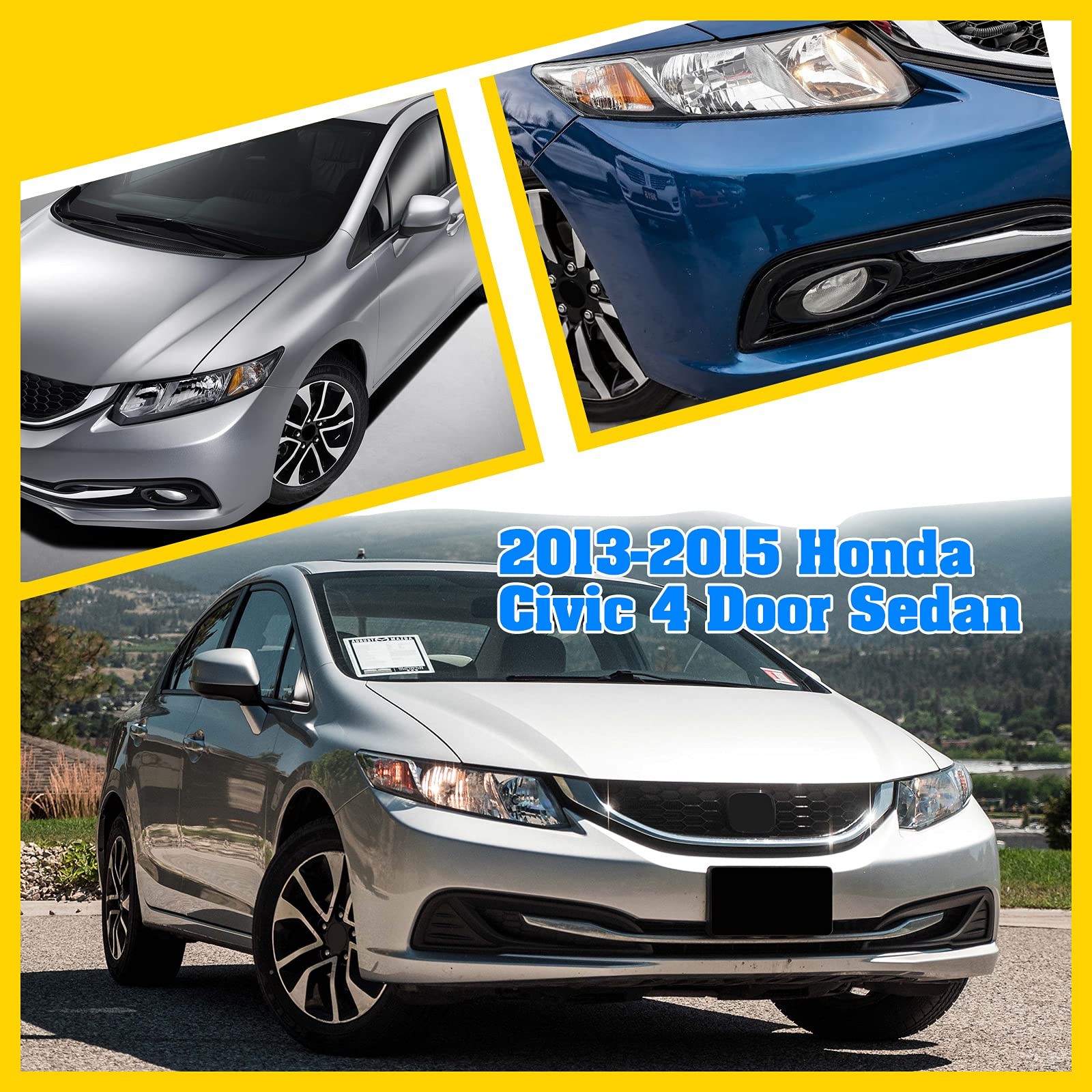 Fog Lights for 2015 Honda Civic 4 Door Sedan Wiring Kit Switch Pair Clear Lens