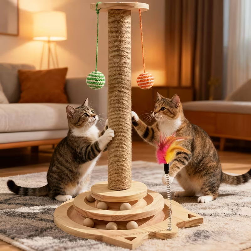 Multi-Tiered Scratching Post for Cats Made from High-Quality Sisal