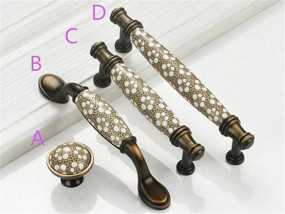 3.78'' 5'' Antique Bronze Classic floral print Ceramic Drawer Knobs Cabinet pull