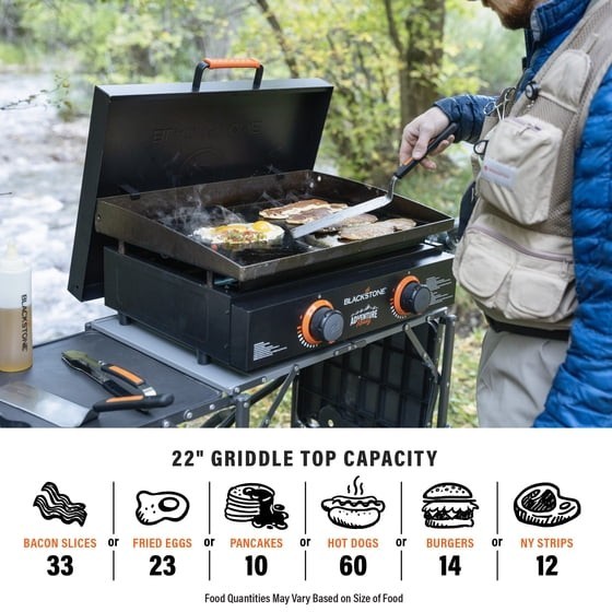 Adventure Ready Outdoor Griddle, 2-Burner 22" Propane Flat Top Grill with Cover