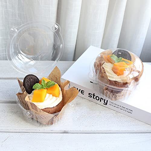 100pcs Individual Cupcake Container Cupcake Holder Plastic Disposable Clear Dome