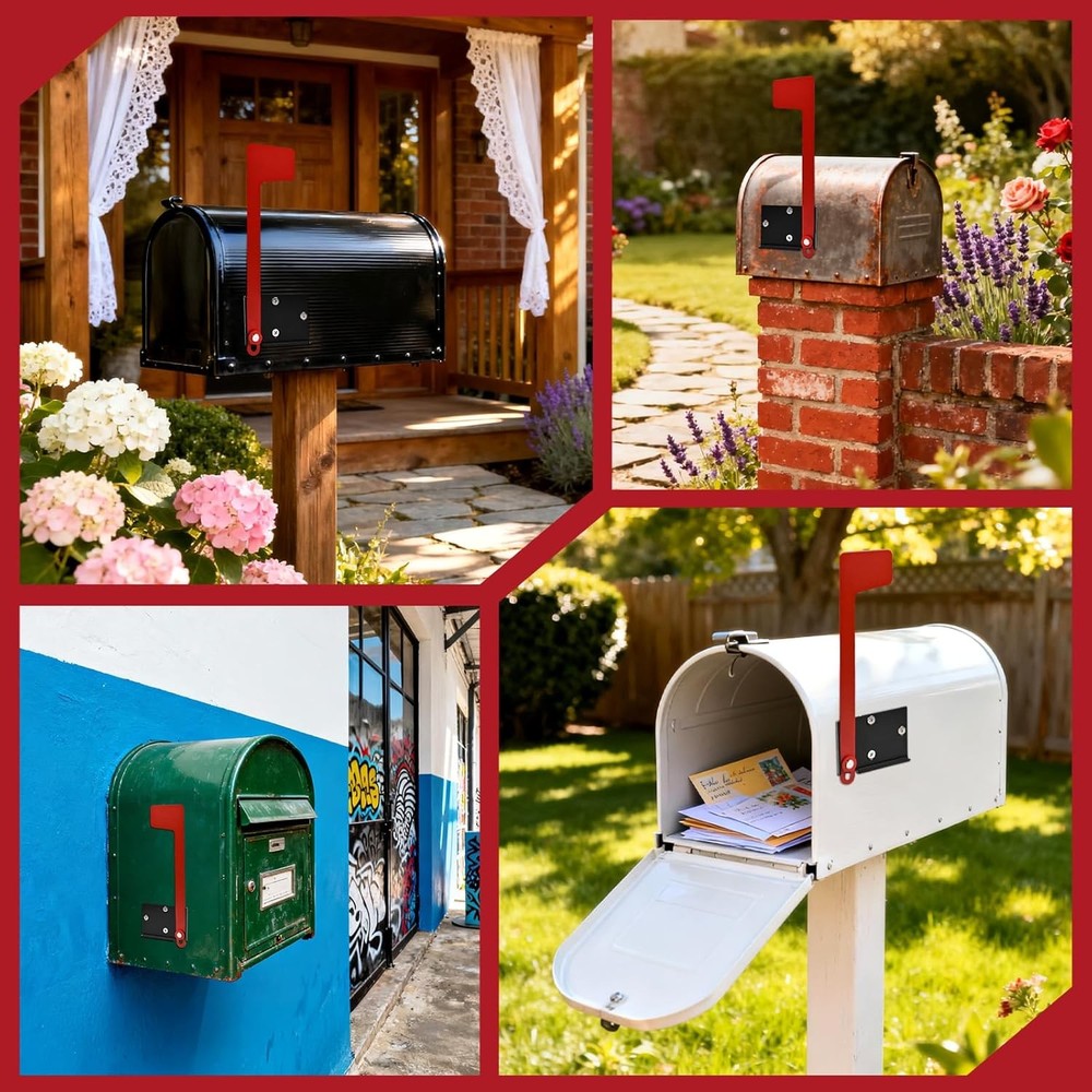 Mailbox Flag Replacement Kit - Galvanized Steel Holder for Red