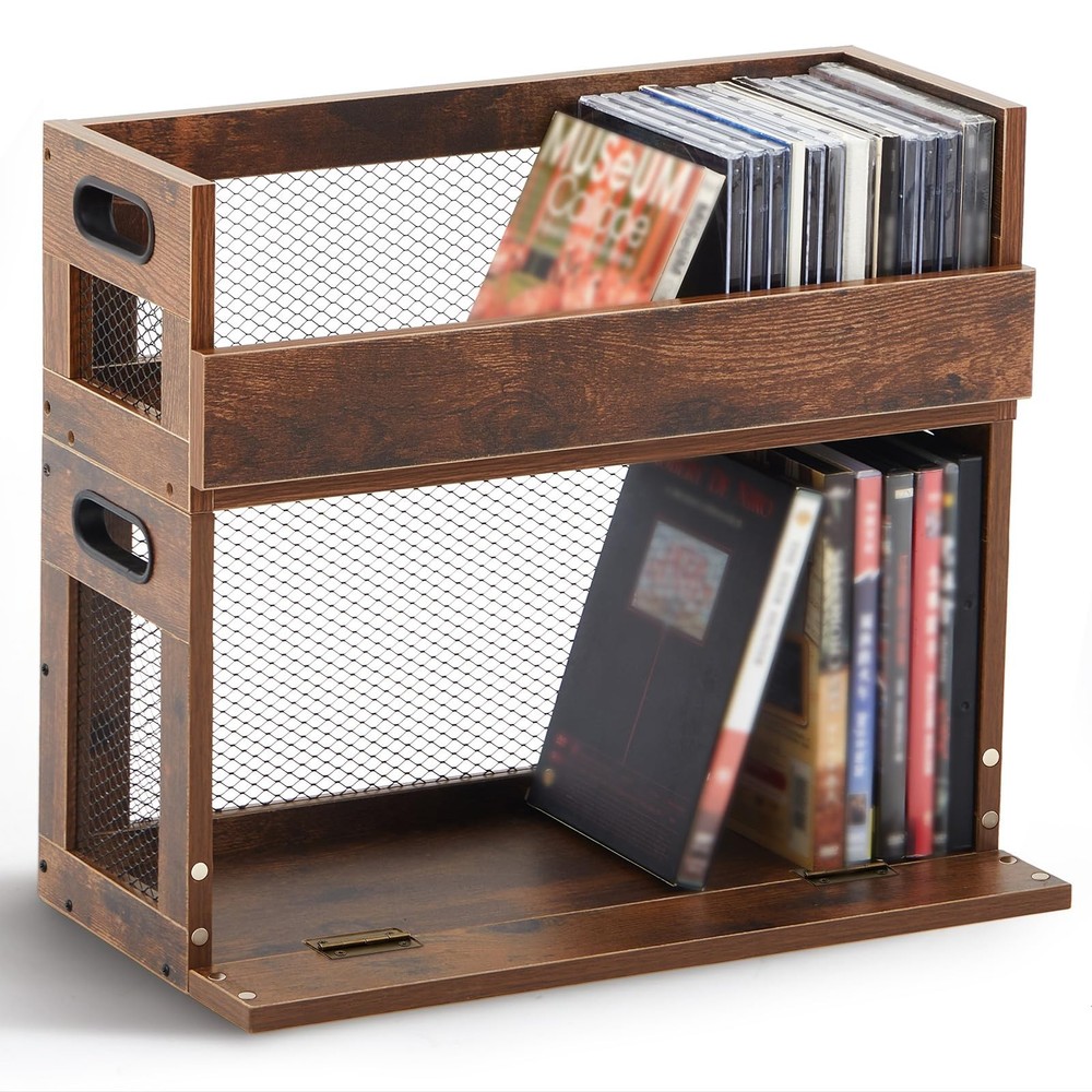 Jetec 2 Set Metal & Wooden Stackable Tabletop Storage Shelf, DVD and CD Stora...