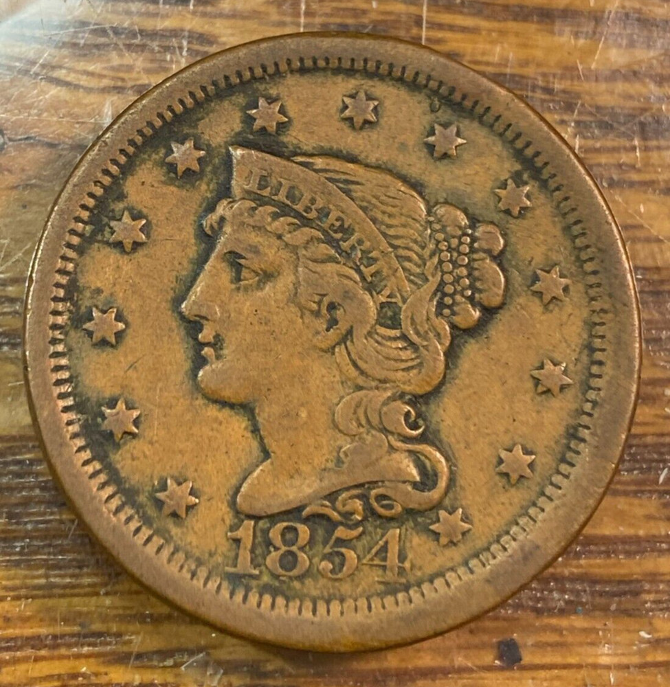 1854 Large Cent Super Nice Original Brown XF CHRC