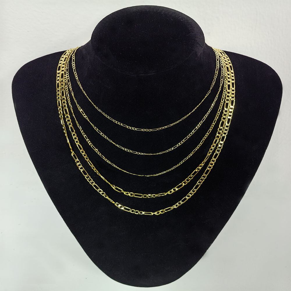 14K Solid Yellow Gold Necklace 2/2.5/4.2mm Figaro Chain Link +Lobster Claw Clasp