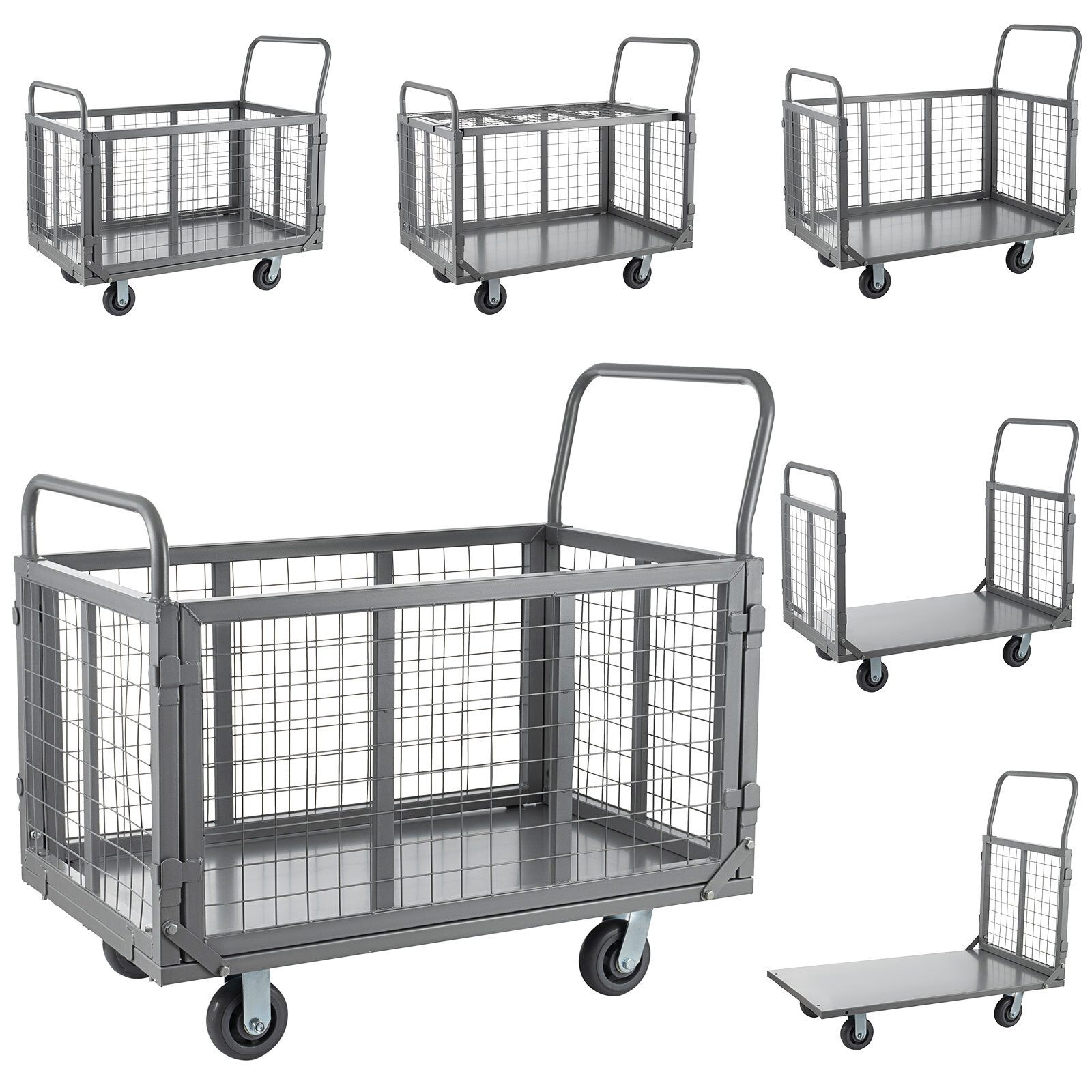 Platform Truck Cart with Cage 6-in-1 2000lbs Aluminum Hand Truck Push Cart Dolly