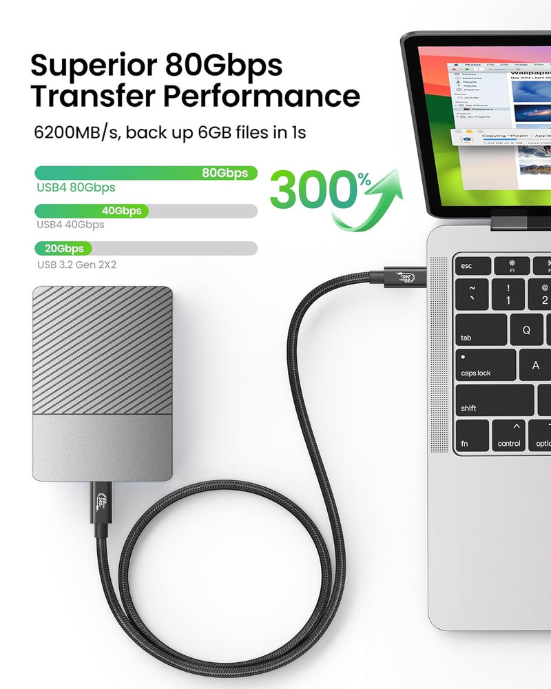 Fitee Thunderbolt 5 Cable 5FT Compatible, 80Gbps USB4 Cable, PD3.1 240W Charging