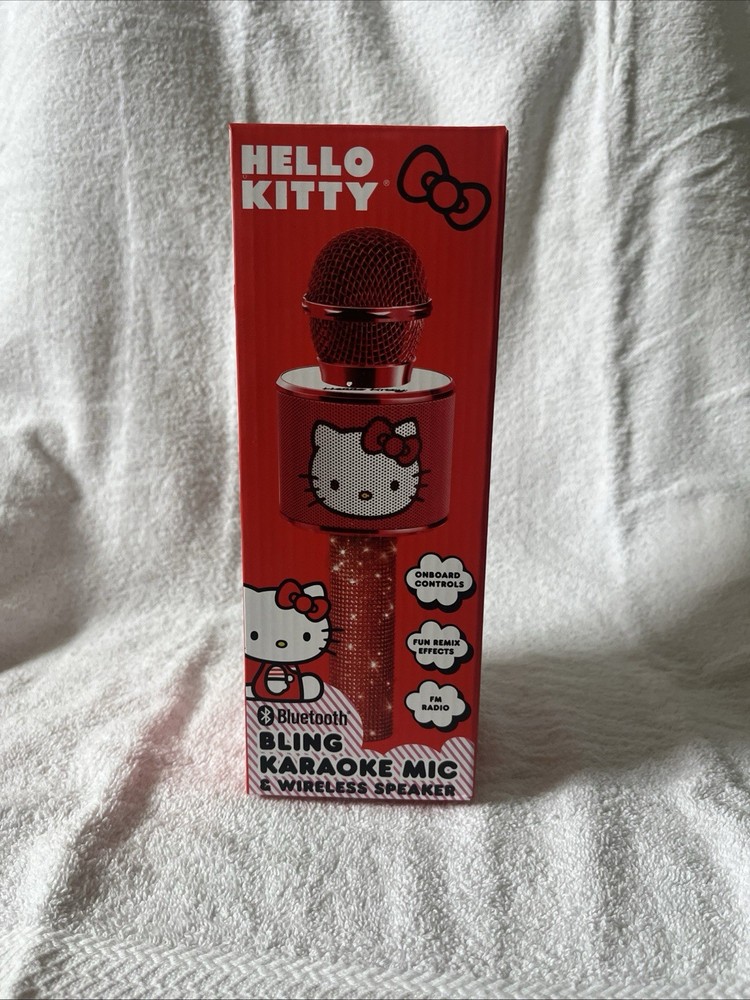 Hello Kitty Bluetooth Karaoke Microphone & Wireless Speaker USB Charging Red NIB