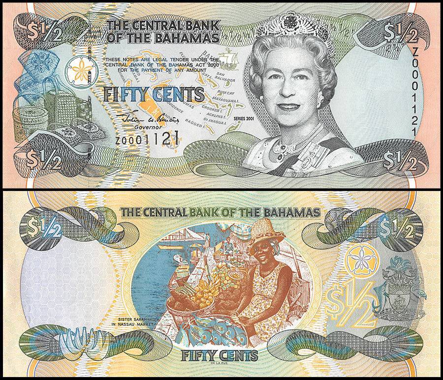 Bahamas 1/2 Dollar, 2001, P-68z, UNC, Replacement