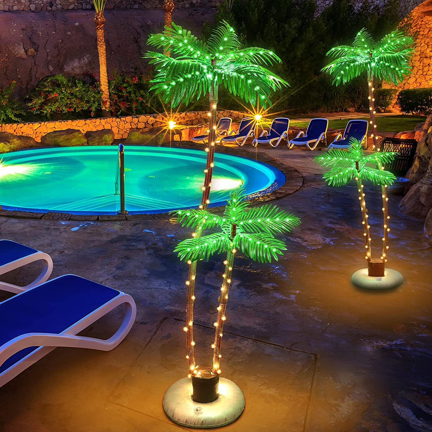 6ft Solar Lighted Palm Tree Artificial Fake Tree Lights Tiki Bar Pool Deck Decor
