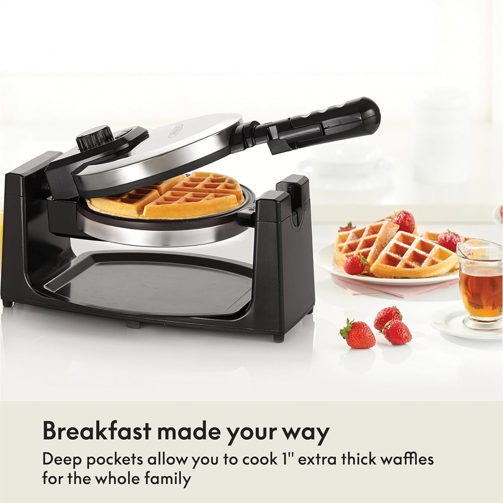 Classic Rotating Belgian Waffle Maker with Nonstick Plates, Removable Drip Tray,