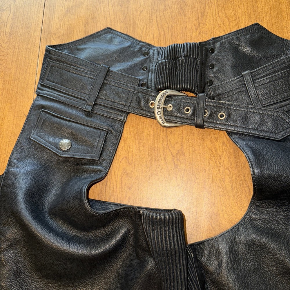 Harley Davidson Leather Motorcycle Chaps Mens Small Black