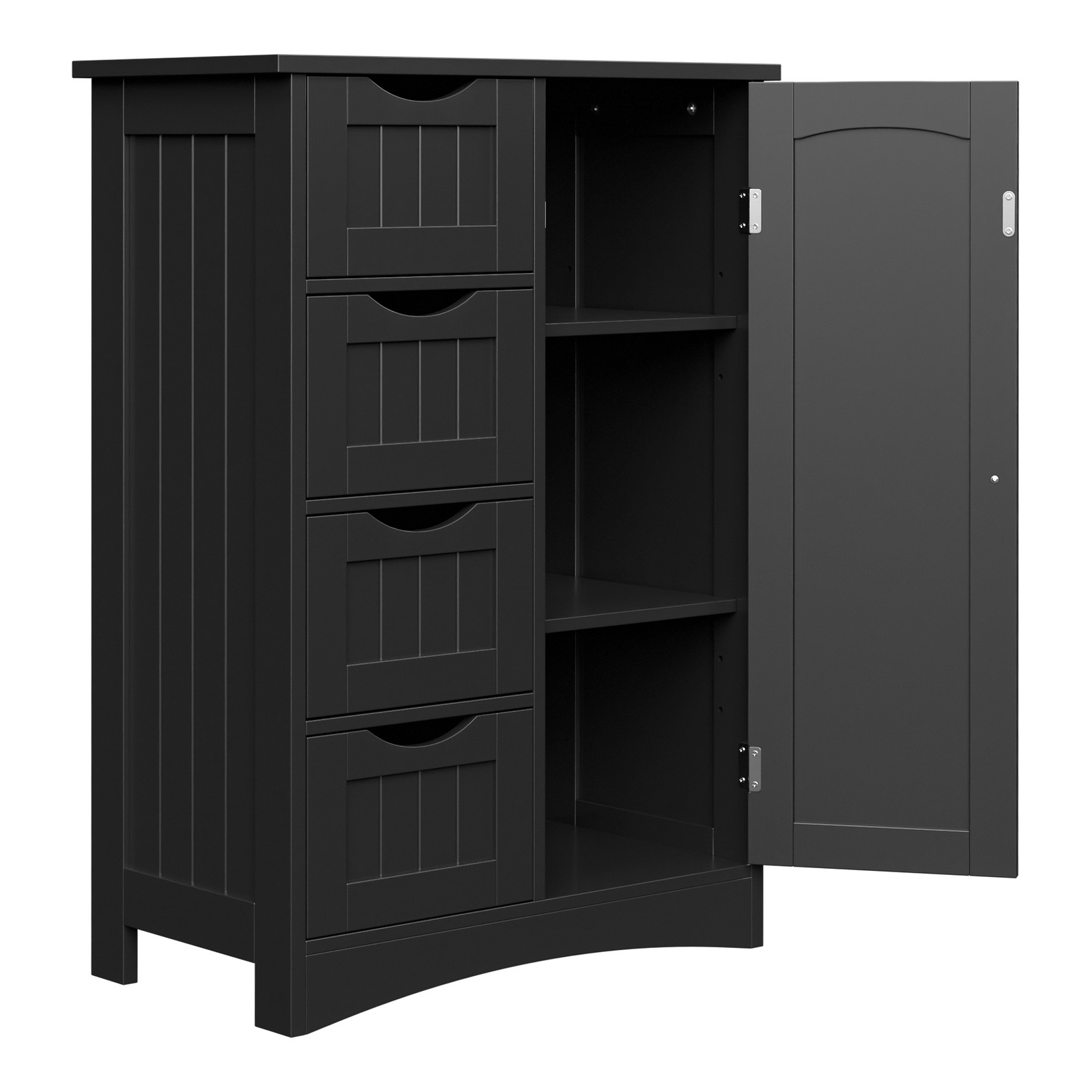 Bathroom Floor Storage Cabinet w/4 Drawers Adjustable Shelves Freestanding Black