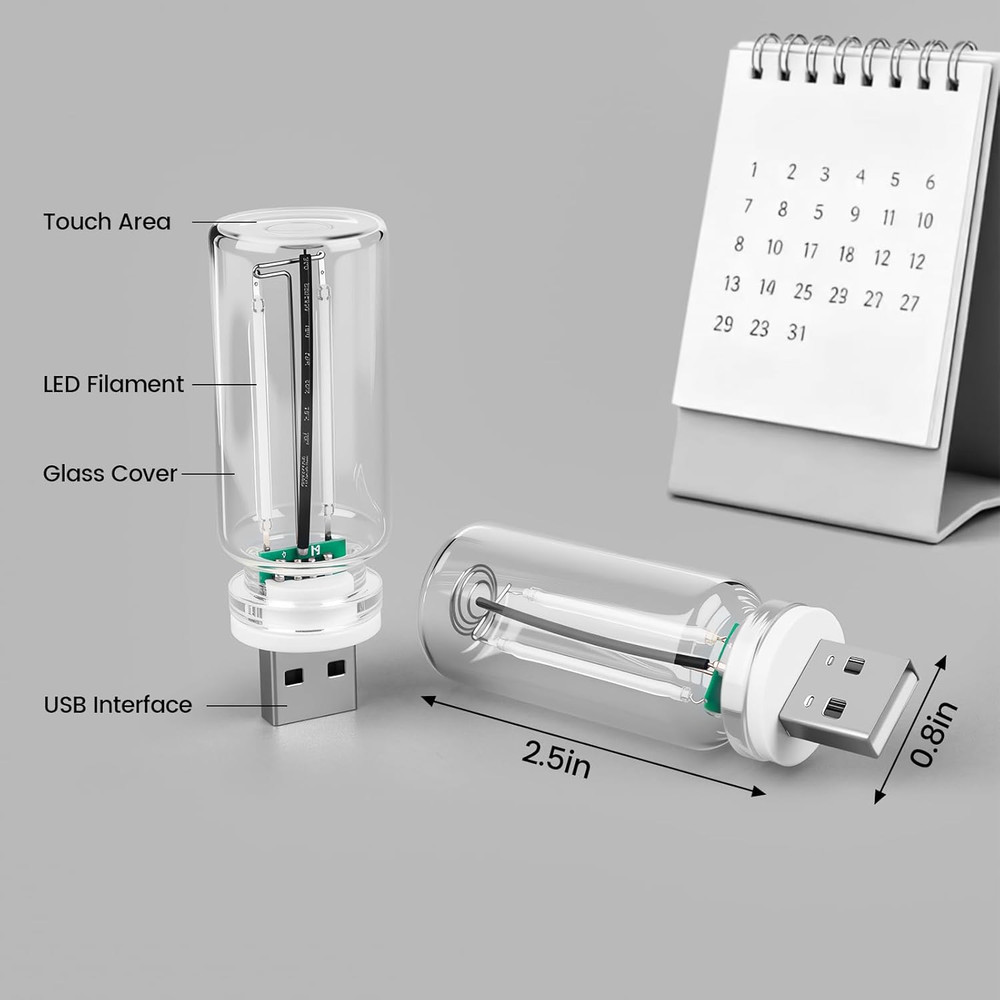 2 PCS Blue USB Interior Car Ambient Lights, Touch Control Adjustable Brightness