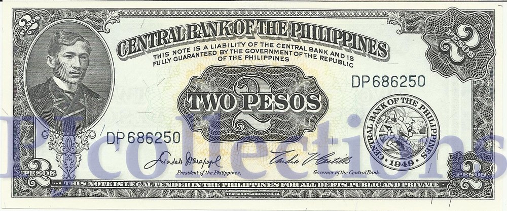 PHILIPPINES 2 PESOS 1949 PICK 134d UNC