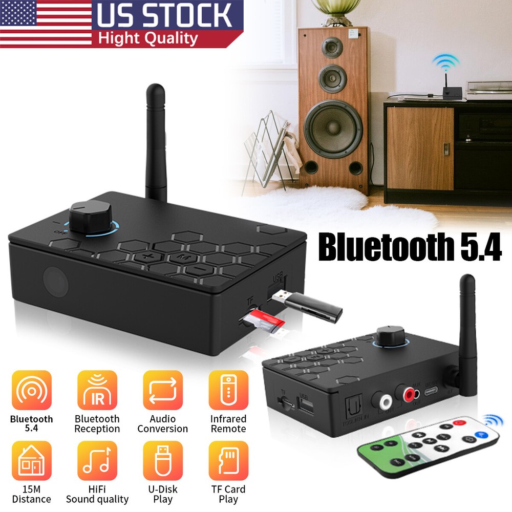 HiFi Bluetooth 5.4 Adapter with Remote, 15m Range, USB/TF Card Support, DAC New
