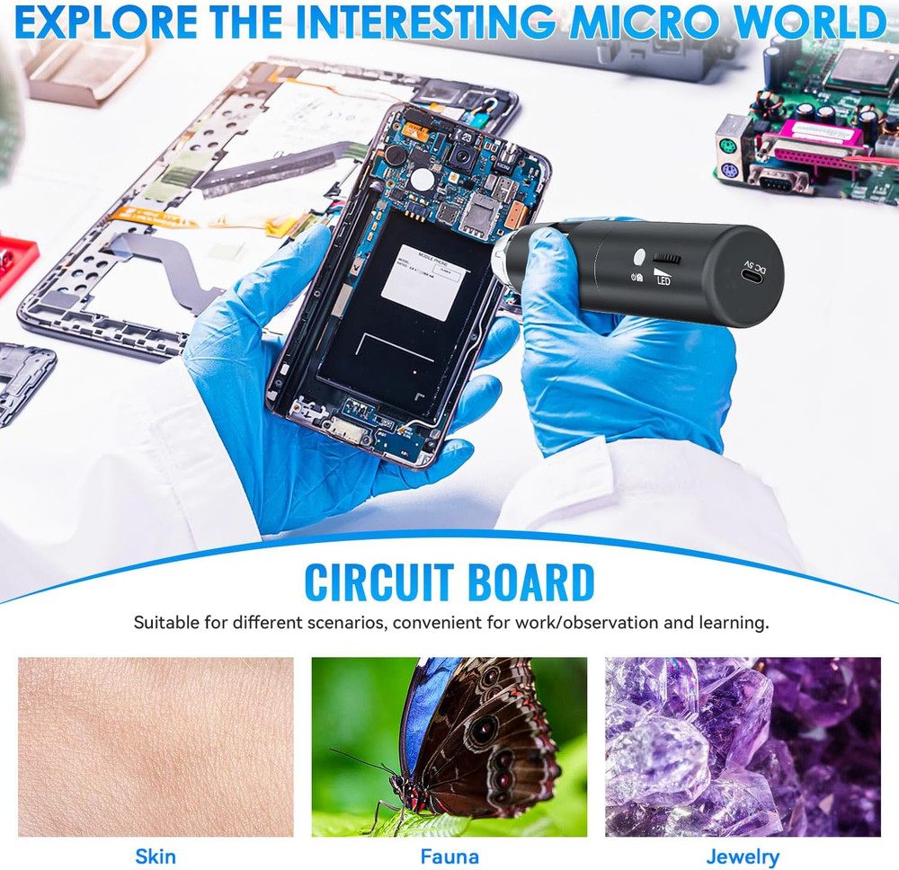 Wireless Digital Microscope, Skybasic 50X-1000X Magnification Wifi Portable Hand