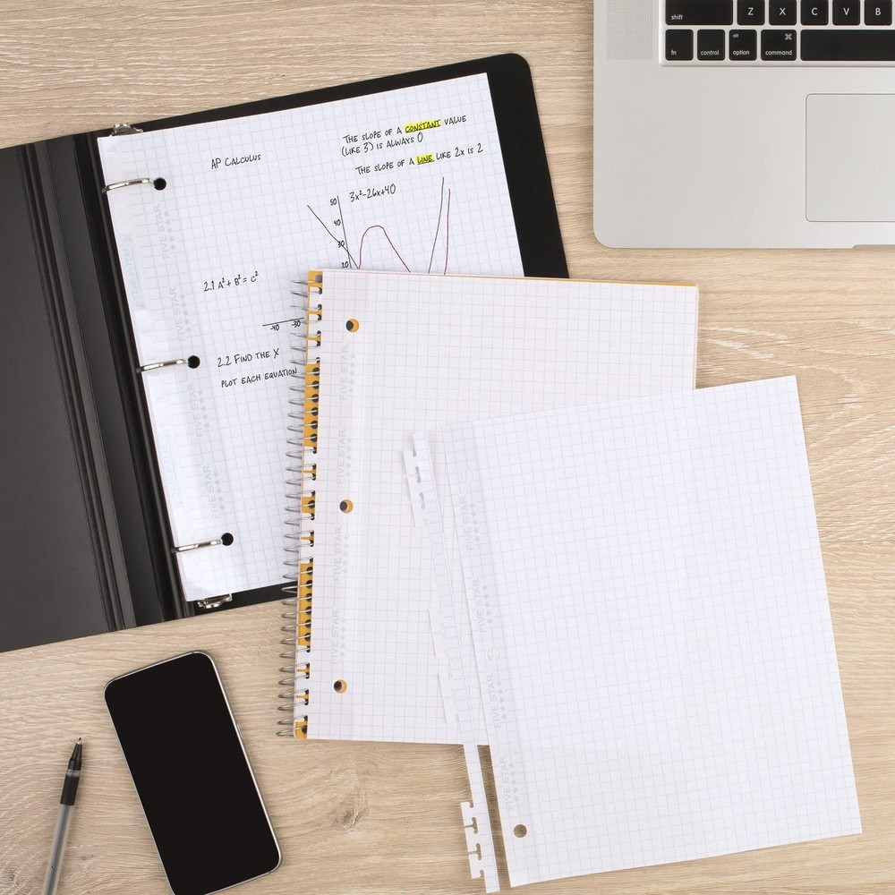 Five Star Loose Leaf Paper, Graph Ruled Insertable Notebook & 1 Pack, White