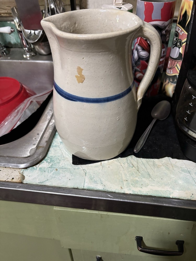 Ceramic Beige Blue Pitcher Matte Pottery Solid Pattern Decorative Handle Round