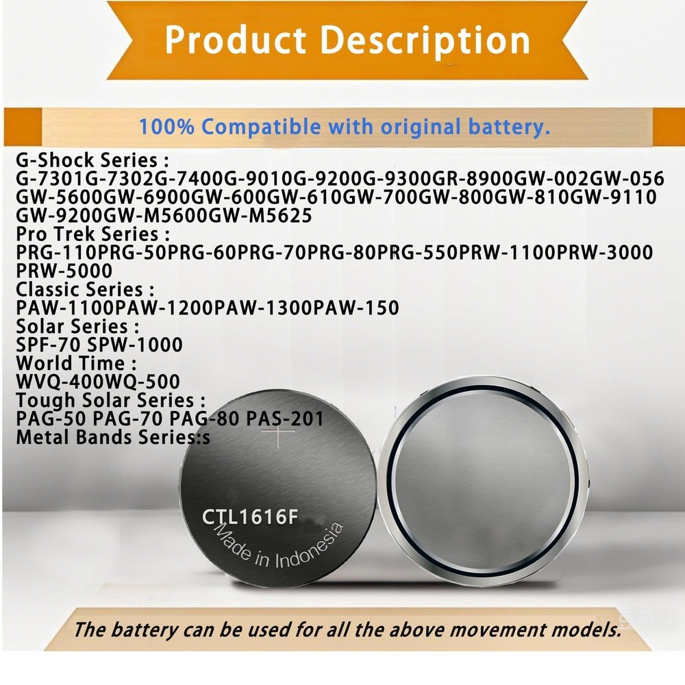 CTL1616 Replacement for Panasonic CTL1616 CTL1616F Battery Cell 10065657 1029...