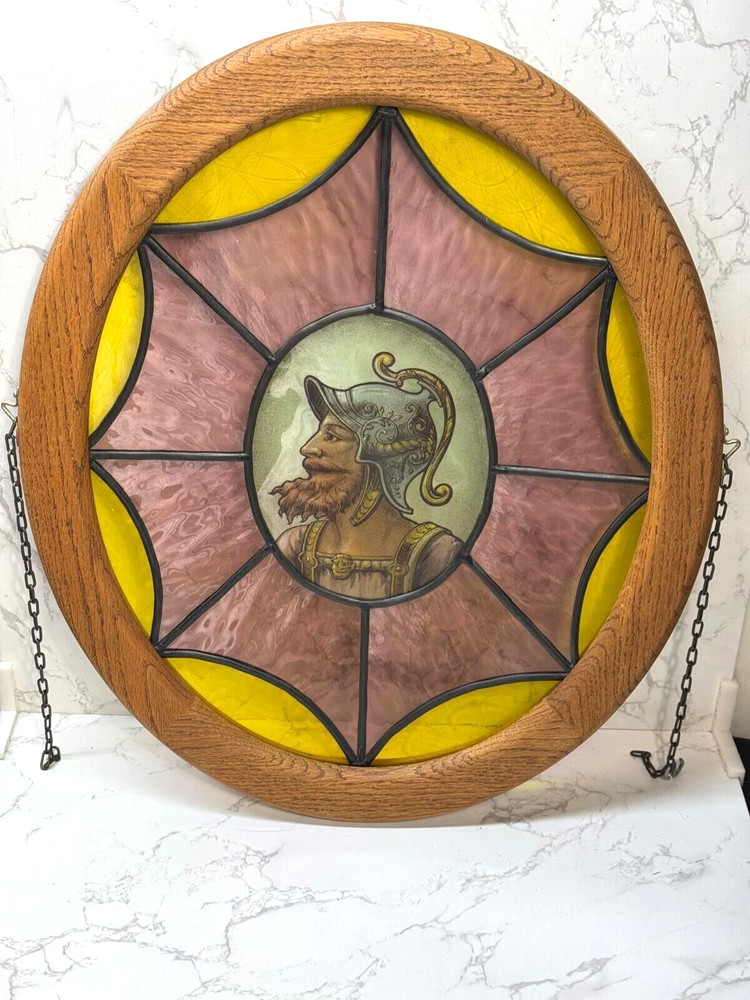 Vintage Leaded Window Stained Round Glass Panel