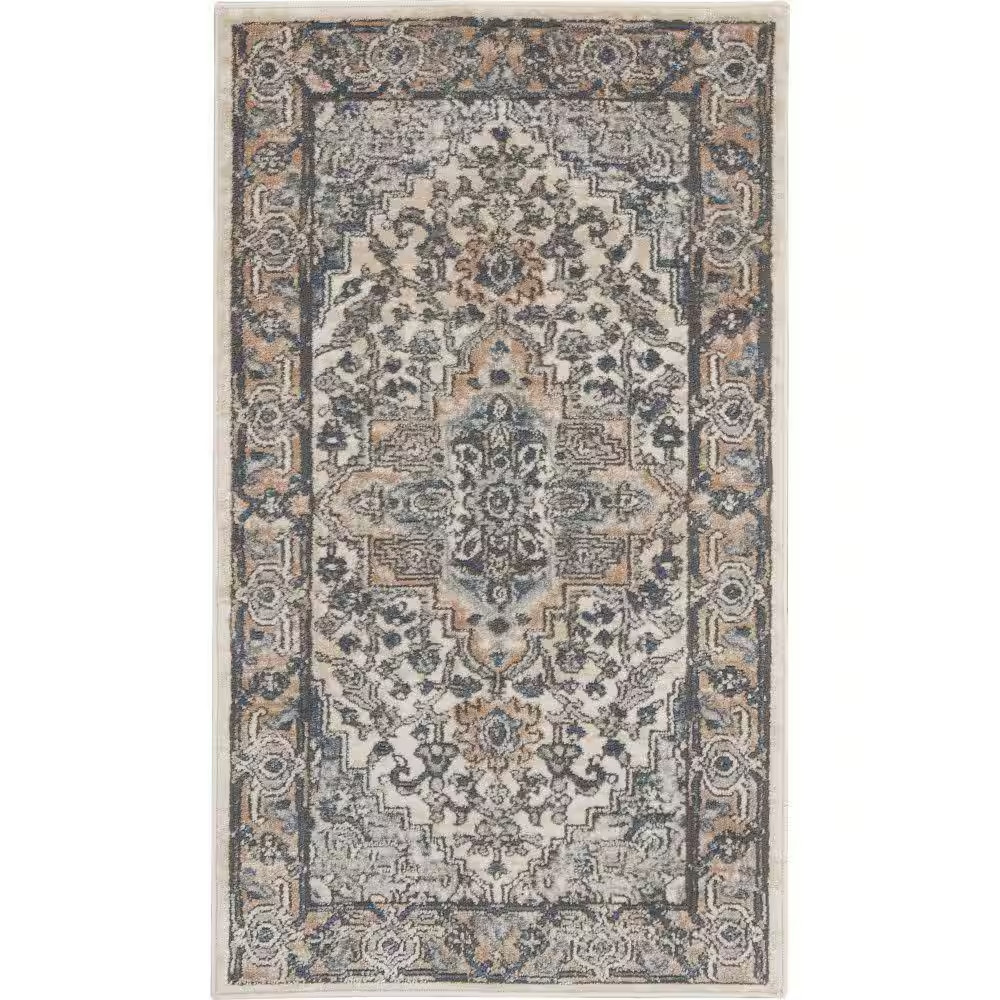 Concerto Ivory/Grey Doormat 2 Ft. X 4 Ft. Persian Modern Kitchen Area Rug