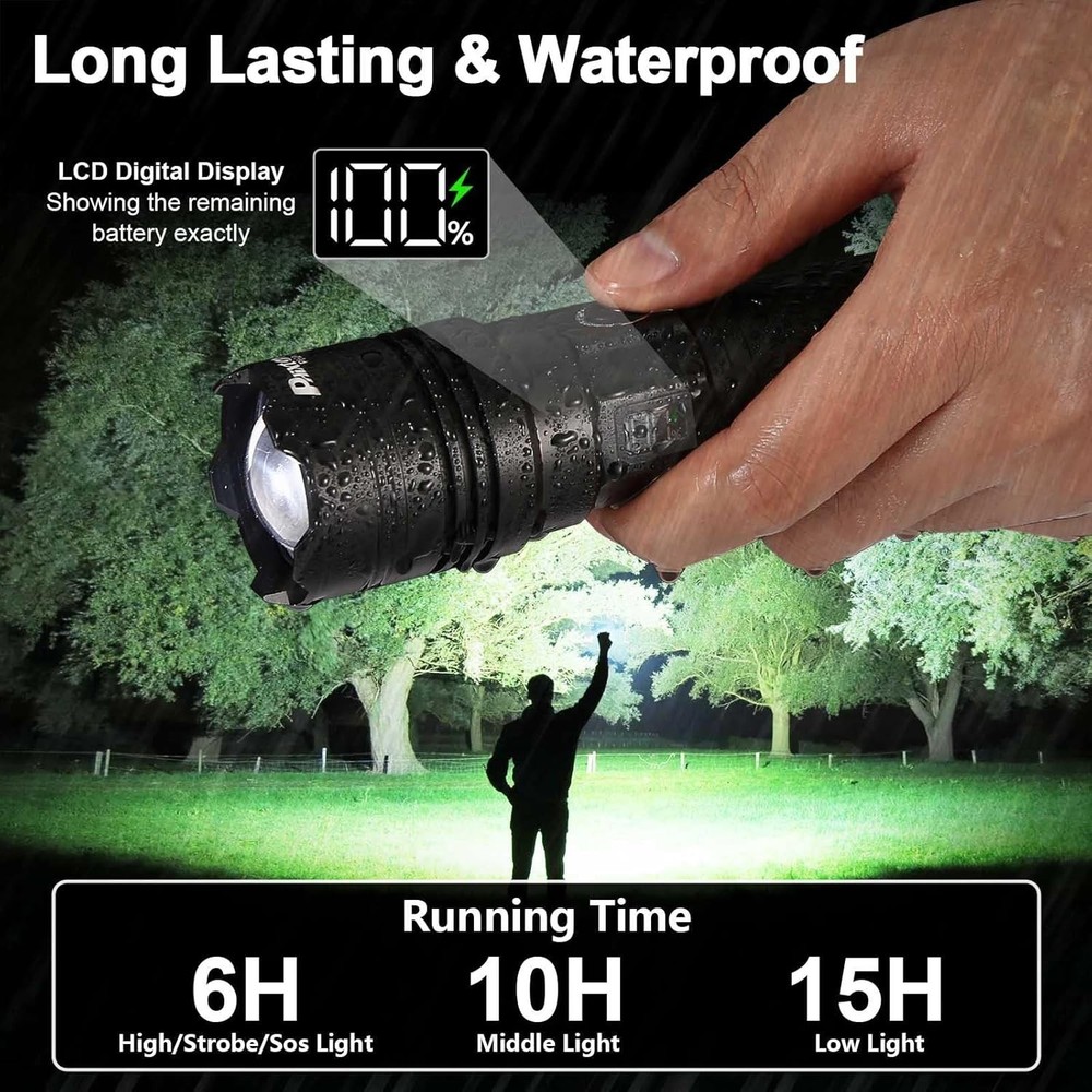 SKYFIRE 1500000LM LED Flashlight Rechargeable Zoom Fire Starter Waterproof